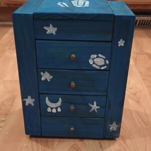 Hand Crafted Deep Blue Jewelry Organizer with White Celestial Motifs